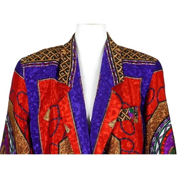 Vintage Silky Jaquard Baroque Blazer Jacket by Tres Chic Elegance with Ropes Cro - Picture 6 of 10